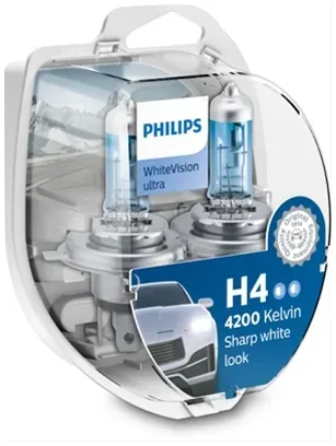 Set 2 Becuri 12v60/55w H4 White Vision Ultra (3700k) + 2 Becuri W5w